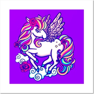 Cute Colorful Pegasus Unicorn Posters and Art